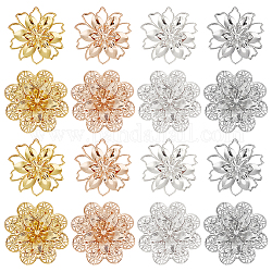 Pandahall elite 16pcs 8 capuchons de perle de fer de style, multi-pétale, fleur, couleur mixte, 60x6 mm et 57x56x6.5 mm, 2 pièces / style