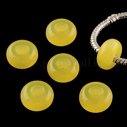 Imitation Cat Eye Resin European Beads, Large Hole Rondelle Beads, Yellow, 13~14x7~7.5mm, Hole: 5mm