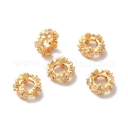 Rack-Plattierung Messing Micro Pave Kubisch Zirkonia European Beads, Großloch perlen, langlebig plattiert, Blume, golden, 8x4 mm, Bohrung: 4 mm