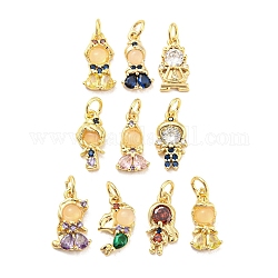 Rack Plating Brass Cubic Zirconia Pendants for Women, Long-Lasting Plated, Lead Free & Cadmium Free, Mixed Color, 13.5~15.5x7~9x2.5~3.5mm