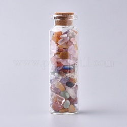 Glas Flasche wünschend, für hängende Dekoration, mit Edelsteinperlen innen und Korkstopfen, 22x71 mm