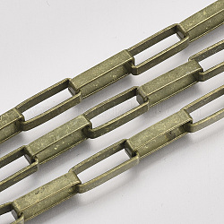 Цепи из несваренного железа, Плоско-овальные, тянутые удлиненные кабельные цепи, с катушкой, античная бронза, 19x7x4 мм, около 32.8 фута (10 м) / рулон