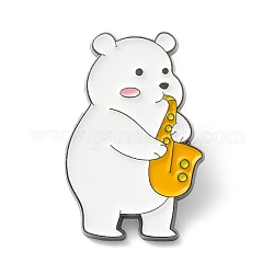 Медведь играет на инструменте эмалированная булавка, брошь из сплава животных для рюкзака, металлический черный, белые, 30x20x1.5 мм