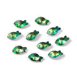 Electroplate ciondoli di vetro trasparenti, palccato nero, sfaccettato, charms pesce, verde, 17x9x5.5~6mm, Foro: 1.2 mm