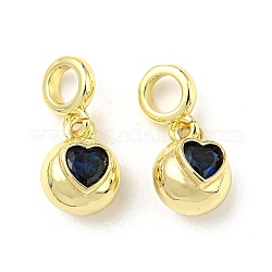 Brass with Cubic Zirconia Pendant, Heart, Prussian Blue, 23.5x11x9mm, Hole: 5mm