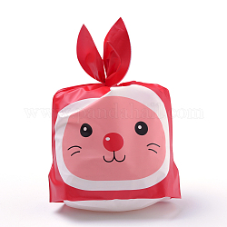 Sacs de bonbons en plastique kawaii lapin, sacs d'oreille de lapin, sacs-cadeaux, imprimé recto-verso, rouge, 22.5x14 cm