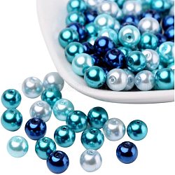Pandahall elite pack de 100 perles rondes en verre pour la fabrication de bijoux bricolage - bleu caraïbes - 8 mm, trou: 1 mm