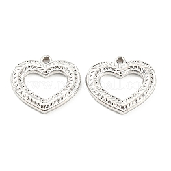 304 Stainless Steel Pendants, Heart Charms, Stainless Steel Color, 16x18x2mm, Hole: 1.5mm
