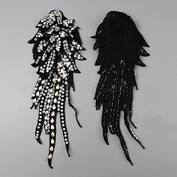 Apliques de hombro de traje de flor multicapa de costura a mano, con imitación de perlas y rhinestone, negro, 415x154x7mm