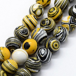 Chapelets de perles en malachite synthétique, teinte, ronde, noir, 8mm, Trou: 1mm, Environ 46 pcs/chapelet, 14.76 pouce (37.5 cm)