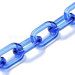 Chaînes de câble acryliques transparentes faites à la main, pour la fabrication de bijoux, non soudée, ovale, bleu, lien: 27x16.5x4 mm, 39.37 pouce (1 m)/fil