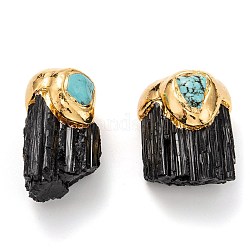 Tourmaline naturelle & perles turquoise gros pendentifs, avec dessus en laiton doré et passants, pépites, brut brut, 53~69x29~44x24~31mm, Trou: 1.6~1.8mm