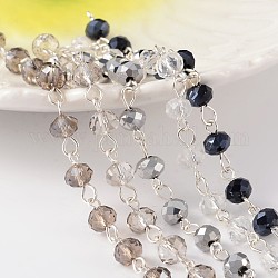 Chaînes de perles en verre manuelles pour la fabrication de bracelets et colliers, avec épingle à œil en laiton plaqué couleur argent, non soudée, colorées, 39.3 pouce, environ 1 m / brin, 5strands / set