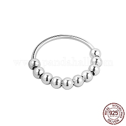 Rhodium Plated 925 Sterling Silver Finger Rings, Rotating Beaded Ring for Calming Worry, Platinum, US Size 7(17.3mm)