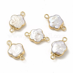 Ciondoli per connettore di perle keshi naturali barocche, link di fiori, con doppi passanti in ottone, oro chiaro, 19~20x11~12x3~6mm, Foro: 1.6 mm
