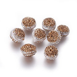 Recursos naturales perlas, con rhinestone de arcilla polimérica, plano y redondo, vara de oro, 11~13x8~11mm, agujero: 1.4 mm