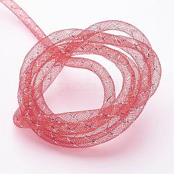Tubos de malla, Cable de hilo de plástico neto, con veta de plata, rojo, 8mm, 30 yardas / paquete