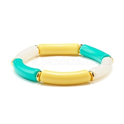 Bracelet extensible en perles acryliques opaques tube incurvé pour femme adolescente, turquoise, diamètre intérieur: 2-1/8 pouce (5.5 cm)