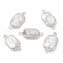 Ciondoli per connettore di perle keshi naturali barocche, collegamenti rettangolari, con doppi passanti in ottone, platino, 21~23x10~11x3~4mm, Foro: 1.6 mm