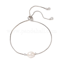 Bracciale scorrevole ovale con perline di perle naturali, gioielli in ottone per le donne, platino, diametro interno: 3/8~2-1/2 pollice (1~6.4 cm)