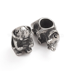 304 Stainless Steel European Beads, Large Hole Beads, Elephant, Antique Silver, 9x15.5x7.8mm, Hole: 5mm
