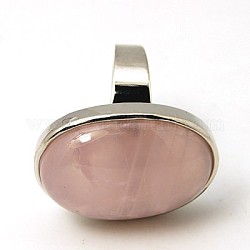 Anelli di pietre preziose, quarzo rosa, con i risultati in ottone platino, ovale, regolabile, roso, 18mm