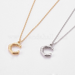 304 Stainless Steel Initial Pendant Necklaces, with Cable Chain and Lobster Claw Clasps, Letter C, Mixed Color, 17.7 inch(45cm)