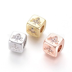 Perline in ottone, con zirconi micro pave, cubo con ape, chiaro, colore misto, 6x6x6mm, Foro: 3 mm