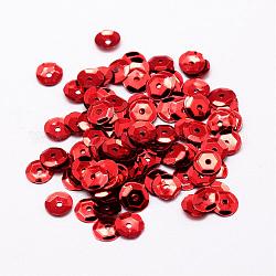 Perline paillette plastico, semi-coppa perline paillettes, foro centrale, firebrick, 6~7x0.5mm, Foro: 1 mm