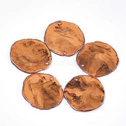 Colgantes de la resina, de piedras preciosas de imitación, plano y redondo, arena marrón, 40x38~39x2.5mm, agujero: 3 mm