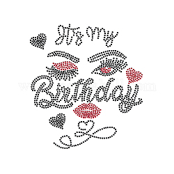 Glass Hotfix Rhinestone, Iron on Appliques, Costume Accessories, for Clothes, Bags, Pants, Word It's My Birthday, Human, 297x210mm