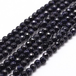 Synthetic Blue Goldstone Beads Strands, Faceted, Round, 6mm, Hole: 1mm, about 63pcs/strand, 14.9 inch~15.1 inch