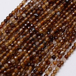 Chapelets de perles d'agate naturelle, facette, teinte, ronde, café, 4mm, Trou: 0.5mm, Environ 91~93 pcs/chapelet, 15 pouce