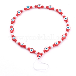 Sangles mobiles mauvais œil en pâte polymère, avec perles acryliques opaques et fil de nylon, rouge, 25.5 cm