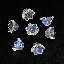 Bouchons de perles au chalumeau faits à la main à deux tons, fleur, 6 pétales, clair ab, 10.3x7.4mm, Trou: 1.5mm