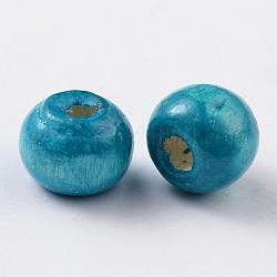 Природных шарики древесины, окрашенные, круглые, без свинца, голубой, 10x8.5 мм, отверстие : 3.5 мм, Около 3000 шт / 1000 г
