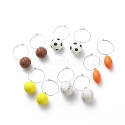 Grandi orecchini a cerchio pendenti in resina a tema palla sportiva, 316 gioiello chirurgico in acciaio inossidabile da donna, colore misto, 55~62mm, ago :0.6mm