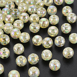 Perles en acrylique transparentes craquelées, de couleur plaquée ab , ronde, jaune, 8x7mm, Trou: 1.8mm, environ 1745 pcs/500 g