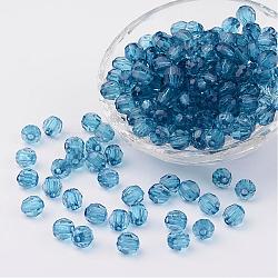 Perles en acrylique transparente, facette, ronde, Dodger bleu, 8mm, Trou: 1.5mm, environ 1800 pcs/500 g