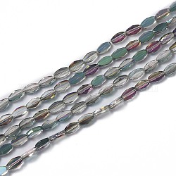 Прозрачные стеклянные бусины гальваническим пряди, граненые, овальные, с половиным покрытием цвета радуги, темно-зеленый, 8x4.5x2 мм, отверстие : 0.9 мм, около 60 шт / нитка, 17.72'' (45 см)