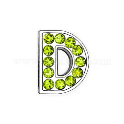 Glass Rhinestone Slide Charms, with Platinum Tone Alloy Finding, Mixed Color, Letter.D, 12mm, Hole: 8x2mm