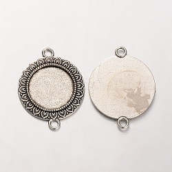 Impostazioni connettore lunetta cabochon rotonda e piatta in lega stile tibetano,  cadmio& piombo libero, argento antico, vassoio: 20mm, 37x29x2mm, Foro: 3 mm