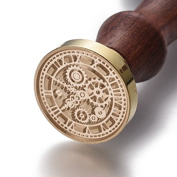 Scrapbook diy, timbro di sigillo di ottone e set di maniglie in legno, Orologio, oro, 89.5mm, francobolli: 2.45x1.45 cm