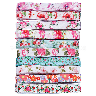 40 ярд 10-х видов плоского полиэстерового эластичного шнура с цветочным принтом OCOR-WR0001-48-1