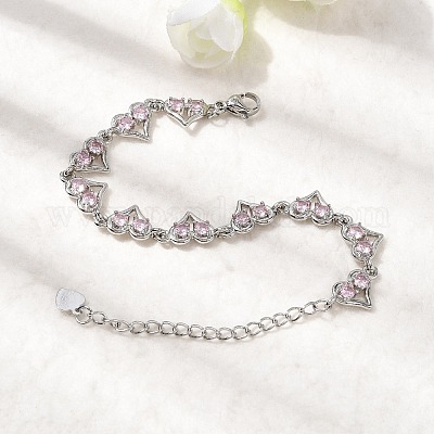 Браслеты-цепочки из латуни с микропаве из кубических цирконий в форме сердца BJEW-L715-01P-02-1