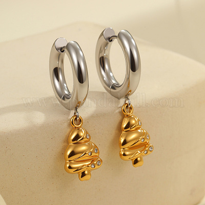 Рождественские двухцветные серьги-кольца из нержавеющей стали 304 с прозрачным кубическим цирконием FS-WG279DA-06-1