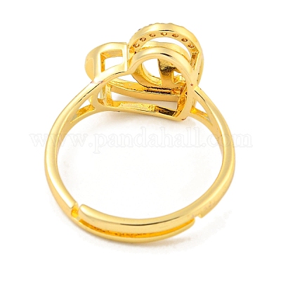 Сердце с буквой стойка покрытие латунь микро паве кубический цирконий регулируемые кольца для женщин RJEW-I105-06G-D-1