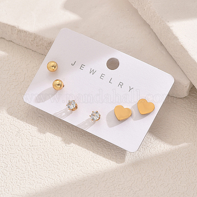 Элегантные серьги-гвоздики в форме сердца и круглой подвески из нержавеющей стали 201 LN6298-1