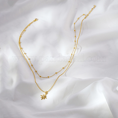 Двухслойные ожерелья из нержавеющей стали с подвеской в виде звезды и прозрачным кубическим цирконием для ежедневного ношения женщинами HB1579-2-1