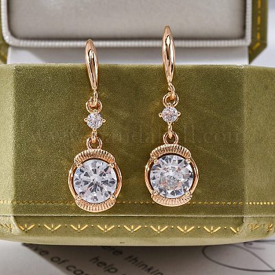 Серьги с подвесками из латуни с прозрачным фианитом и прозрачным фианитом EJEW-K300-23G-1